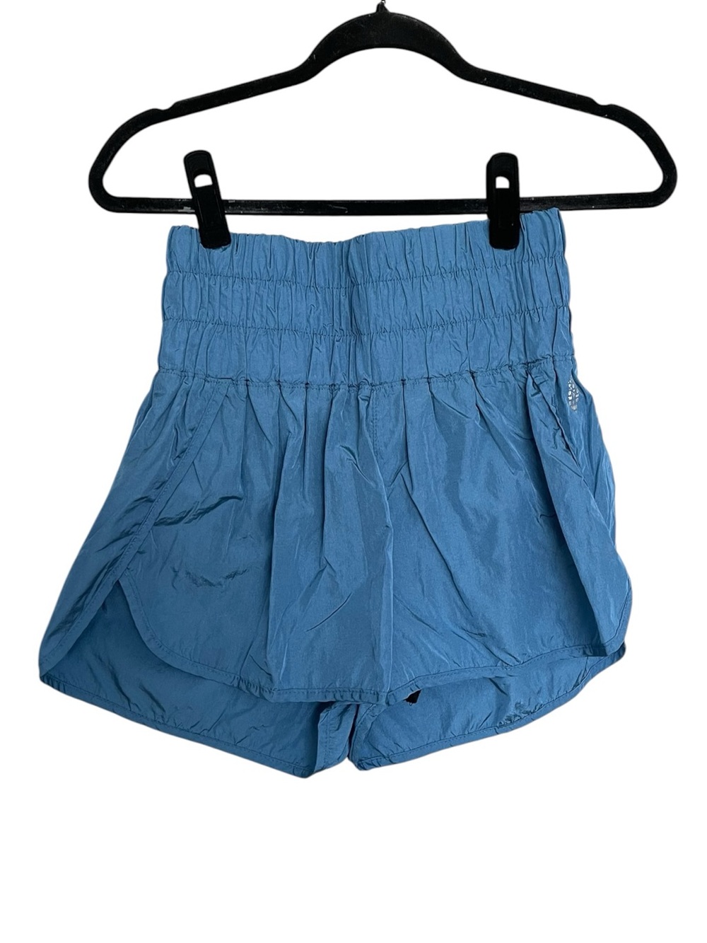 Free People High-Rise Smocked Blue Athletic Shorts